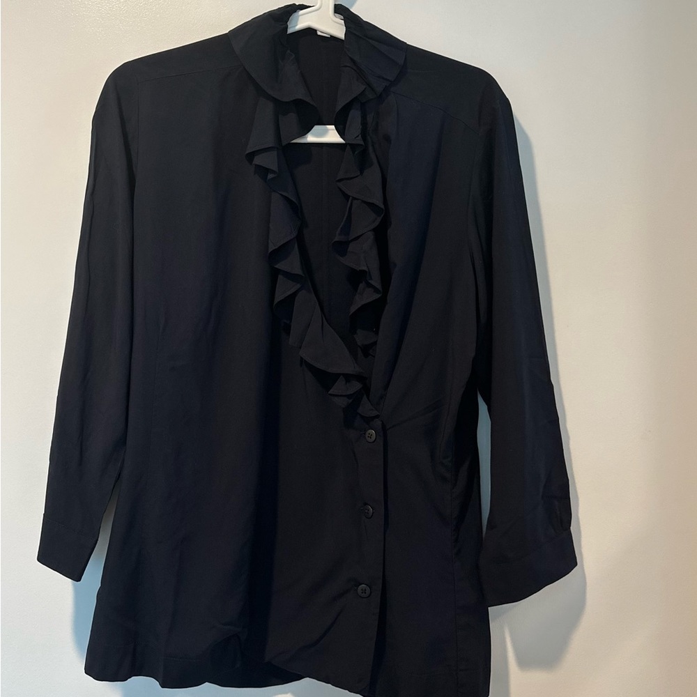 Uniqlo Ines De La Fressange Edition Dark Blue Ruffled Shirt. Large Size.